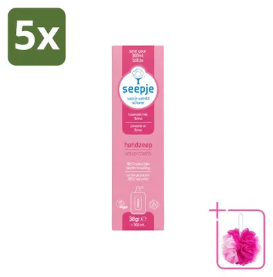 Imagen del producto de 5 unidades de recambio de jabón líquido para manos Seepje, aroma lavanda y tonka, 38 g cada uno, pack económico