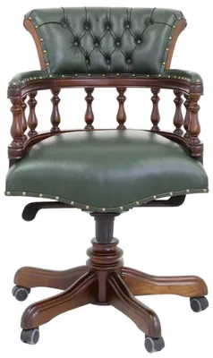 Produktbild von Casa Padrino Luxus Barock Chesterfield Echtleder Schreibtischstuhl Grün / Braun H. 107 cm - Barock Büro Möbel