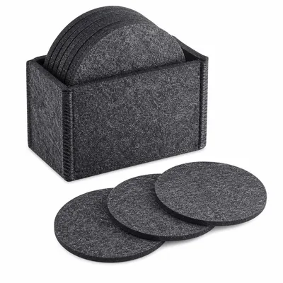Produktbild von Filzuntersetzer 12er Set rund mit Aufbewahrungsbox – Getränkeuntersetzer Ø 10 cm, rutschhemmend, hitzebeständig, waschbar, Tischschutz