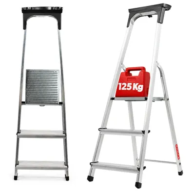 Obrázok produktu pre Hliníkový rebrík KADAX, rebrík "Vulvik" do 125 kg, schodiskový rebrík, hliníkový bezpečnostný rebrík, 3 stupne