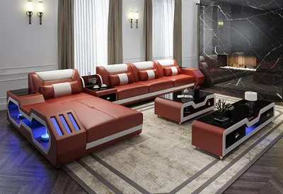 Produktbild von Wohnlandschaft L Form Ecksofa + Couchtisch + Sideboard Design Wohnlandschaft led