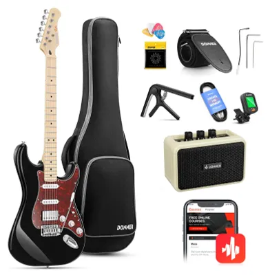 Produktbild von Donner E Gitarren Set, 39 Zoll E-Gitarre HSS Pickup Coil Split, DST-152B Electric Guitar mit Verstärker, Tasche, Kapodaster, Gurt, Saiten, Stimmgerät