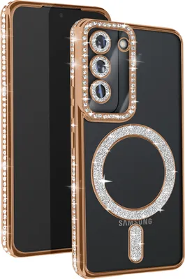 Produktbild von Avizar, Diamant-Hülle für Samsung S23 – MagSafe-Schutz mit Strass-Rand, Gold