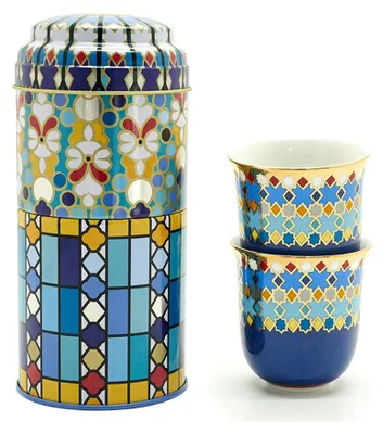 2-in-1 Geschenkset mit 2 Espressotassen 90 ml, buntes Muster