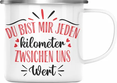 Produktbild von Trendation -  Fernbeziehung Geschenk für Ihn Sie Emaille Tasse mit Spruch Valentinstag Geburtstag Geschenk Freund (Silber)