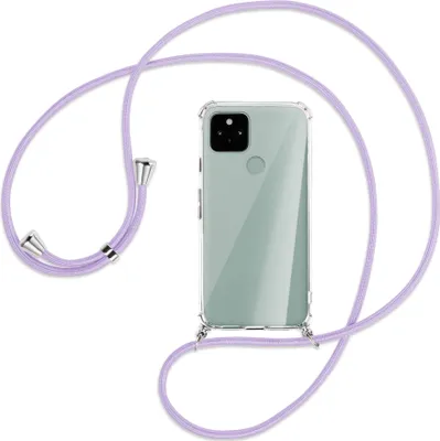 Produktbild von Handykette Backcover-Schutzhülle mit Band (Metall silberfarben) für Google Pixel 5 - violett