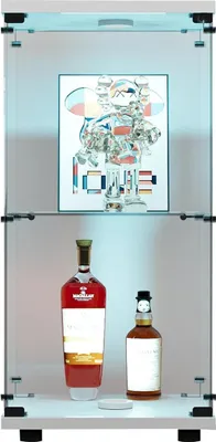 Produktbild von Sammlervitrine aus Glas - Stand Vitrinenschrank - 1 Tür mit Schloss - 2 Ebenen - Freistehend für Wohnzimmer, Schlafzimmer, Büro - Weiß