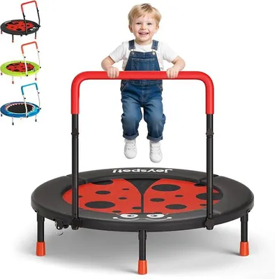 Produktbild von Trampolin Kinder Indoor Outdoor, ?91cm Mini Trampolin mit Verstellbarer Haltegriff, Faltbares Kindertrampolin bis 45 kg, Fitness Rebounder mit Sicherheitspolster für Kleinkind 3-12