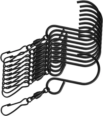 Produktbild von Drehbare Aufhängehaken mit 360° Rotation und Verwicklungsvermeidung 10 Stück aus Edelstahl Schwarz für Gartenlaternen und Windspiele