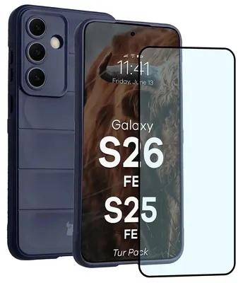 Produktbild von Robuste Handyhülle + gehärtetem Glas für Galaxy S26 FE / S25 FE, Bizon Tur Pack, Dunkelblau