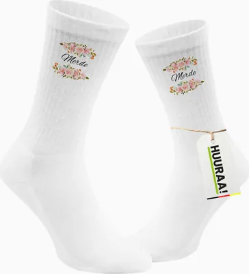 Produktbild von Huuraa Uni Socken Merde französisch Blumen 37/41 White Baumwolle Tennissocken Geschenkidee