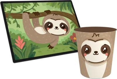 Produktbild von itenga Papierkorb mit Schreibunterlage KAWAII Motiv FAULTIER Set