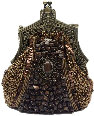 Image de Sac à main vintage à motifs floraux, fait main, avec chaîne décorative, petit sac de soirée, élégant sac à bandoulière, pour un mariage, un gala, une fête ou un café