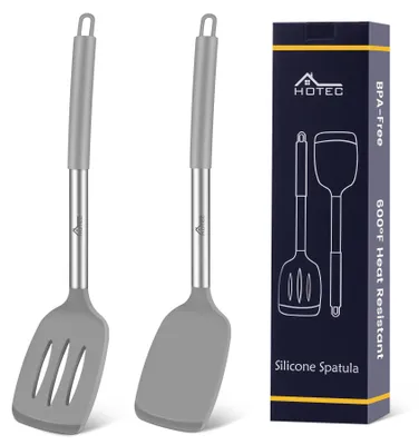 Produktbild von Silikon-Spatel - Hitzebeständig bis 315 °C und BPA-frei - Küchenwender für antihaftbeschichtetes Kochgeschirr - Grau, 34 cm, 2 Stück