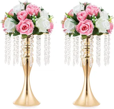 Productafbeelding van Gouden vazen voor bruiloft centerpieces set van 2 kristallen bloemschikking standaard