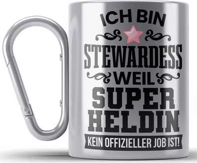 Produktbild von Trendation - Stewardess Edelstahl Tasse Karabiner Geschenk für Stewardessin Lustiger Spruch Karabiner Edelstahl Tasse Karabiner Edelstahl (Silber)
