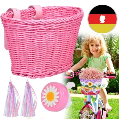 Image de Panier de vélo pour enfant, tressé, pour fille, panier de guidon avant, pour garçon, en osier, neuf