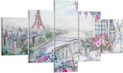 Produktbild von Bild auf Leinwand - Leinwandbild - Blumen Eiffle Architektur Balkon - 125x70cm - Wand Bild - Wanddeko - Leinwanddruck - Bilder - Kunstdruck - Leinwand bilder - Wandkunst - EA125x70-3130