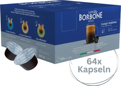 Produktbild von Caffè Borbone Lungo Sublime - 64 Kaffeekapseln - belebend und erfrischend - Kompatibel mit Kaffeemaschinen der Marke Nescafè®* Dolce Gusto®*