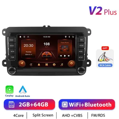 Image de Autoradio pour Volkswagen VW - Android 13 2-DIN - CarPlay - 2 Go de RAM, 64 Go de ROM - Écran tactile de 17,8 cm - 1024×600 - Commandes au volant