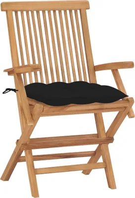Produktbild von vidaXL Gartenstühle mit Schwarzen Kissen 2 Stk. Massivholz Teak