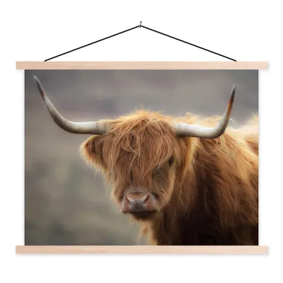 Produktbild von MuchoWow® Textilposter Schottischer Highlander - Hörner - Haare 40x30 cm mit holzfarbenen Rahmen - Bilder