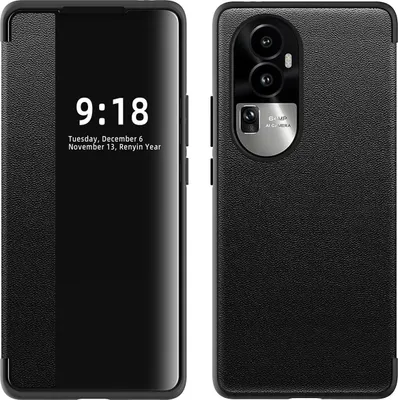 Image de Etui pour Oppo Reno10 étui fin en cuirPolyuréthaneavec fenêtre d'affichage noir