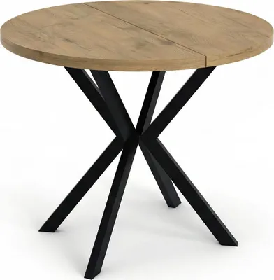 Produktbild von Runder Ausziehbarer Esstisch - Loft Style Tisch mit Metallbeinen - 100 bis 180 cm - Industrieller Tisch für Wohnzimmer - Spacesaver - Lancelot Eiche - 100 cm