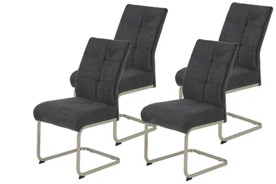 Produktbild von Hela Tische, 4er Set Esszimmerstuhl Freischwinger INES, Webstoff Anthrazit, XL Komfortsitz Federkorb, Metallgestell Edelstahloptik, 140kg belastbar