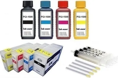 Produktbild von Wiederbefüllbare Tintenpatronen kompatibel mit Canon PGI-1500 + 400 ml Nachfülltinte für Maxify MB 2050, MB 2150, MB 2155, MB 2350, MB 2750, MB 2755
