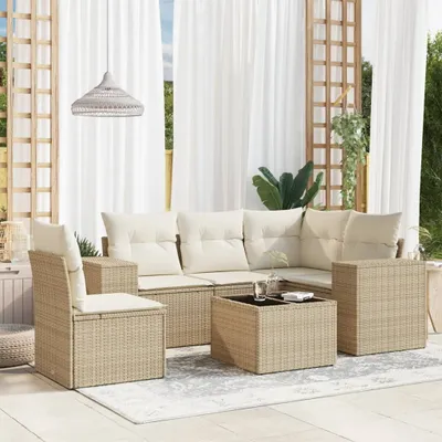 Produktbild von 6-tlg. Garten-Sofagarnitur mit Kissen Beige Poly Rattan 3254915