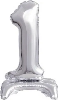 Productafbeelding van amscan® 9911724 Folieballon, mini cijfer 1 - 15 x 38 cm, met voet, zilver