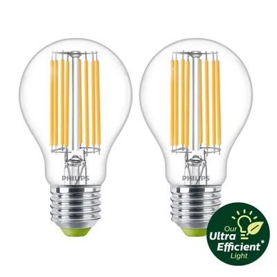 Produktbild von Philips Filament-Lampe, transparent, 60W A60 E27 x2, 4 W, 60 W, E27, 840 lm, 50000 h, Weiß