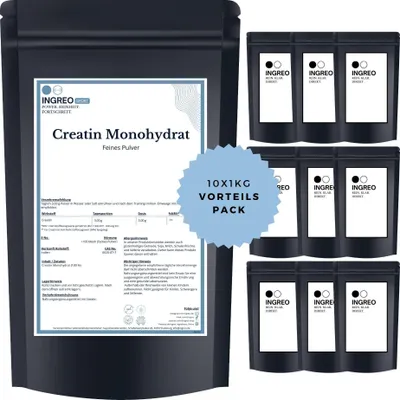 Produktbild von Creatin Monohydrat Feines Pulver (>100 Mesh) – 10kg (10X1kg)