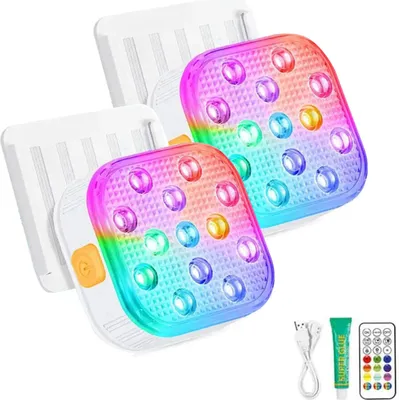 Obrázek produktu pro Dobíjecí LED osvětlení bazénu - vodotěsné IP68, 16 barev, 6 režimů, časovač, stmívatelné, s dálkovým ovládáním a magnetickým nabíjením pro bazén, vanu a fontánu
