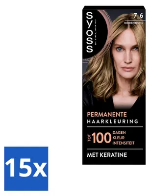 Produktbild von 15 x Syoss Dauerhafte Coloration 7-6 Mittelblond mit Keratin - Vorteilspackung - 15 Stücke