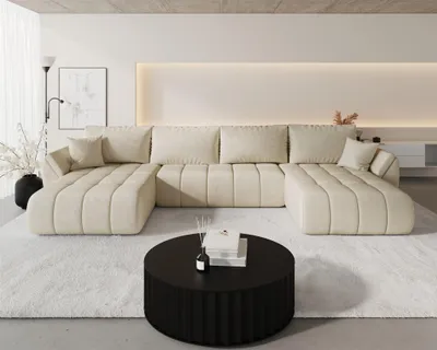 Produktbild von Wohnlandschaft Sofa mit Schlaffunktion MISATO Stoff Monolith Creme