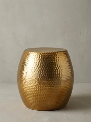 Produktbild von Beistelltisch 42 x 42 x 42 cm Aluminium Gold Dekotisch Orientalisch Rund, Designer Ablagetisch Metall Modern, Anstelltisch Schmal , Kleiner Hammerschlag Abstelltisch