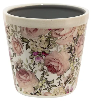 Productafbeelding van Clayre & Eef bloempot, diameter 15 cm, hoogte 14 cm, wit, roze, keramiek, voor bloemen