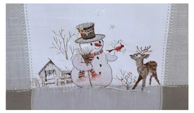 Produktbild von Tischwäsche mit Stickerei Schneemann mit Hirsch 40 x 90 cm - hellgrau