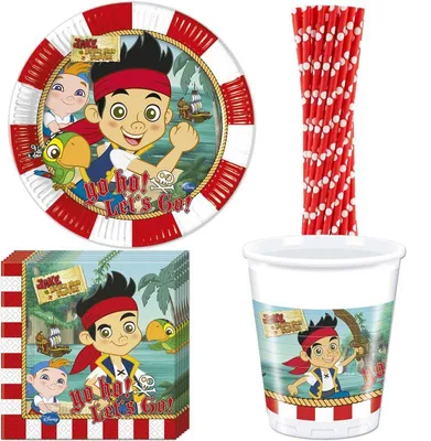 Produktbild von Partygeschirr Set 44 tlg. Jake und die Nimmerland Piraten Geburtstagsdeko Kindergeburtstag Pirat