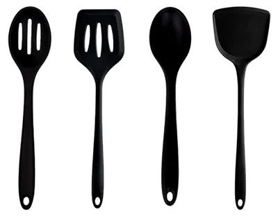 Produktbild von 4 Stück Silikon Kochlöffel Set, Pfannenwender und Rührlöffel mit langem Griff, hitzebeständig und antihaftend