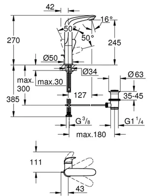 Zdjęcie produktu dla GROHE Eurostyle, Umywalki, Uchwyt, Metal, 1/2", Chrom