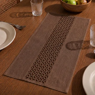 Produktbild von Moderner Tischläufer braun Leinen-Optik 90 x 40 cm schmal