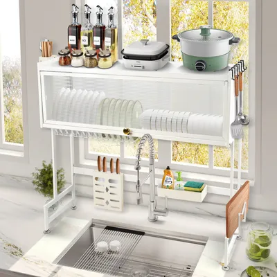Image de Égouttoir à vaisselle Étagère de cuisine avec crochet Égouttoir blanc