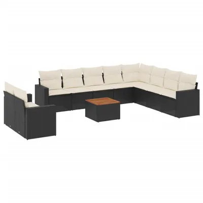Produktbild von vidaXL 11-tlg. Garten-Sofagarnitur mit Kissen Schwarz Poly Rattan
