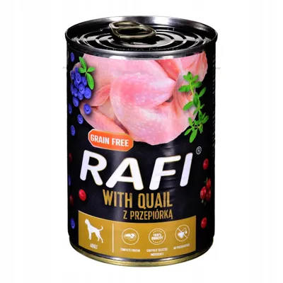 Zdjęcie produktu dla Dolina Noteci Rafi, Dorosły, Każda rasa, Gigant (> 45 kg), Maxi (26 - 44 kg), Średnie (11 - 25 kg), Mini (5 - 10 kg), XS (<4 kg), Przepiórka, 400 g