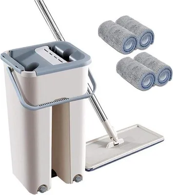 Produktbild von Famanu Wischmopp-Set 2-in-1 mit Eimer - wiederverwendbar, 360° drehbar
