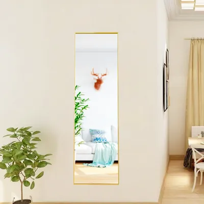Obrázok produktu pre UnboxG 150 x 40 cm zrkadlo v celej dĺžke, 3 v 1 stojace zrkadlo a nástenné zrkadlo, toaletné zrkadlo, šatníkové zrkadlo do spálne, obývačky a vstupnej časti Zlatá