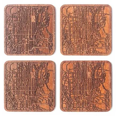 Immagine prodotto di Set di figurine in legno con cartina, 4 pezzi, realizzato a mano, mappa della città